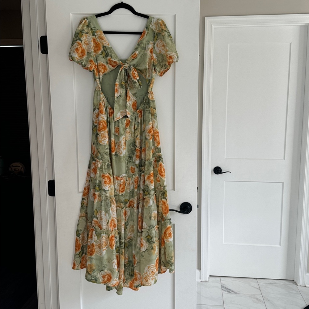 In Loom Floral Green and Orange Women's Dress Sz M